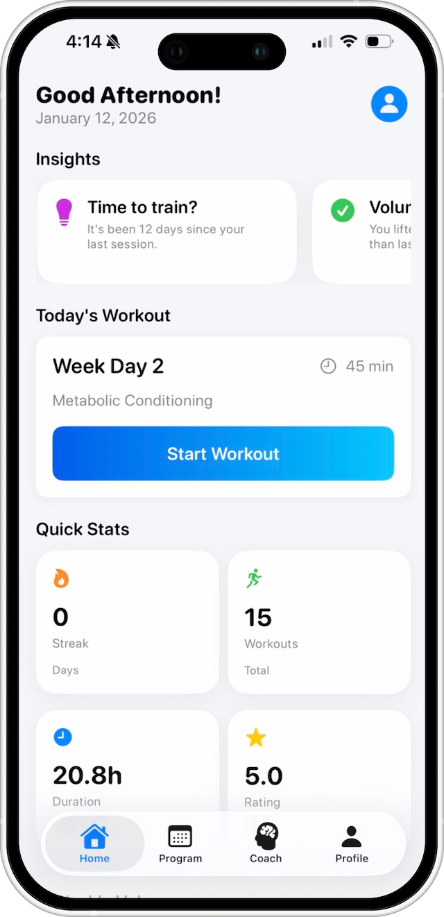MyCoachBob App - Home Screen